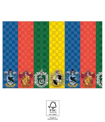 Harry Potter Hogwarts Houses papír asztalterítő 120x180 cm FSC