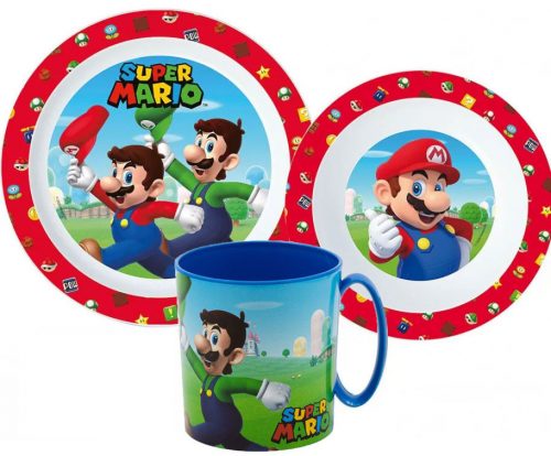 Super Mario étkészlet, micro műanyag szett bögrével 350 ml